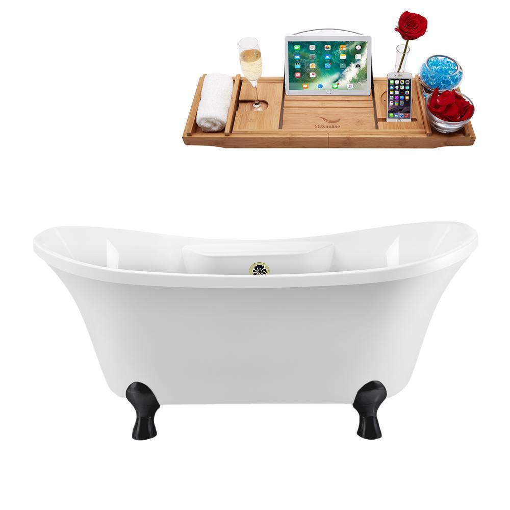 60" Streamline N900BL-BNK Clawfoot Tub and Tray With External Drain