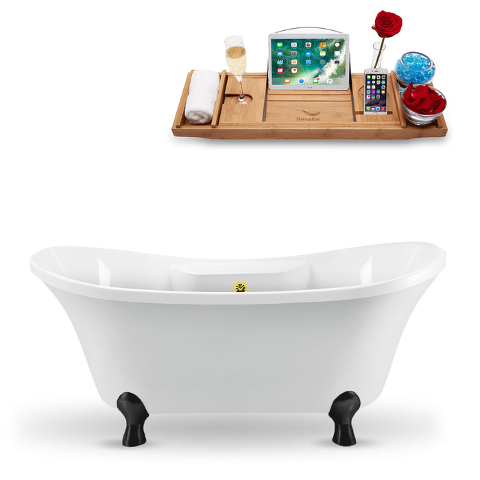 60" Streamline N900BL-GLD Clawfoot Tub and Tray With External Drain