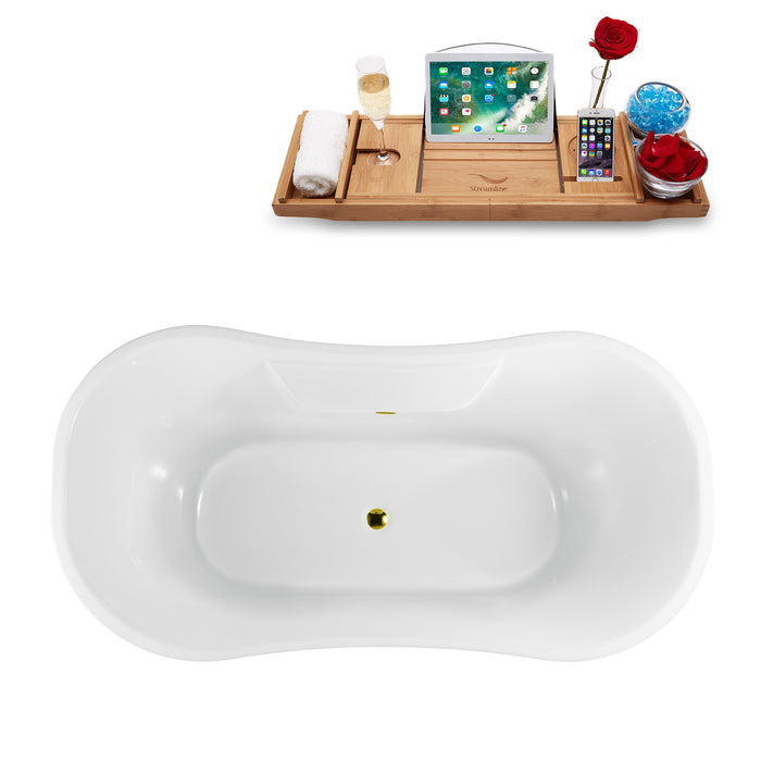 60" Streamline N900BL-GLD Clawfoot Tub and Tray With External Drain
