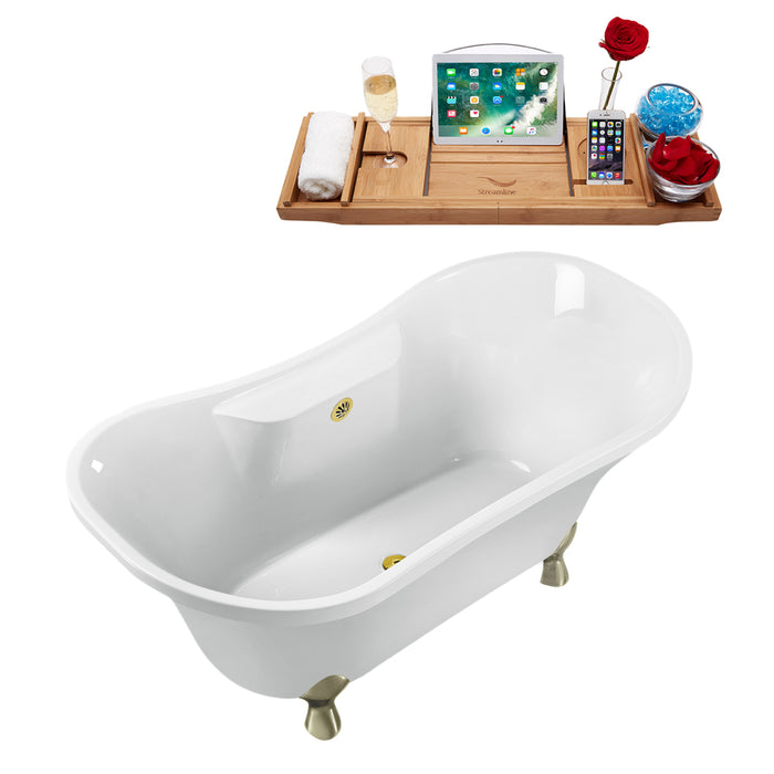 60" Streamline N900BNK-GLD Clawfoot Tub and Tray With External Drain
