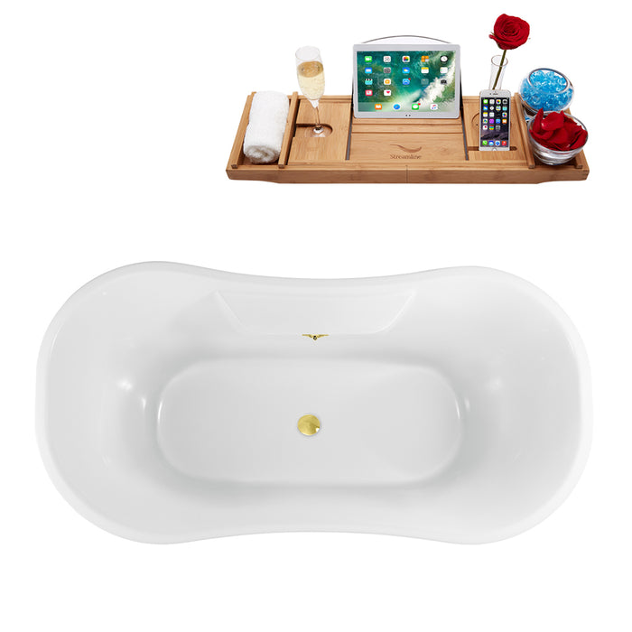 60" Streamline N900BNK-GLD Clawfoot Tub and Tray With External Drain