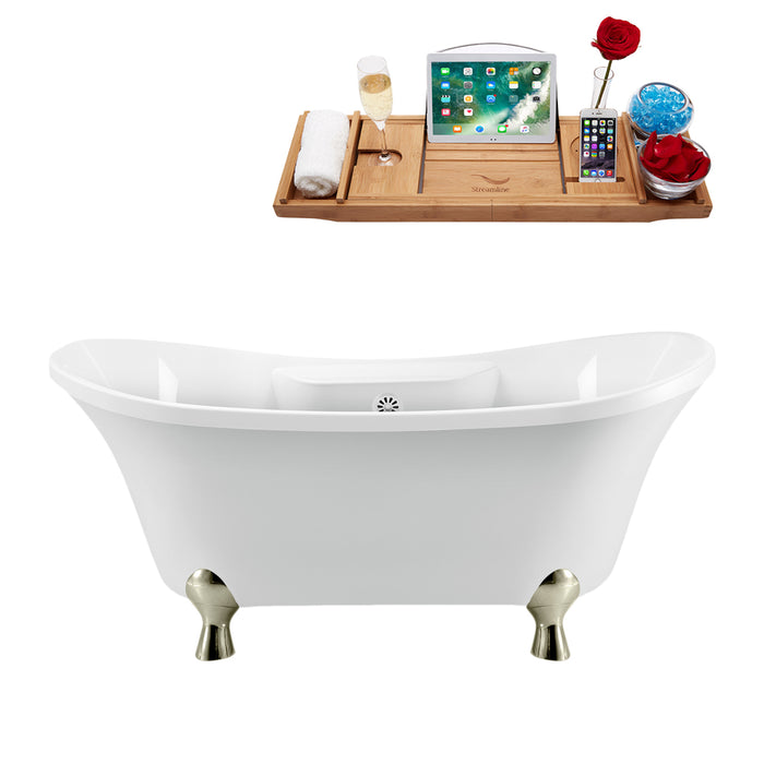 60" Streamline N900BNK-WH Clawfoot Tub and Tray With External Drain