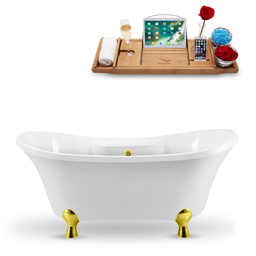 68" Streamline N901GLD-GLD Clawfoot Tub and Tray With External Drain