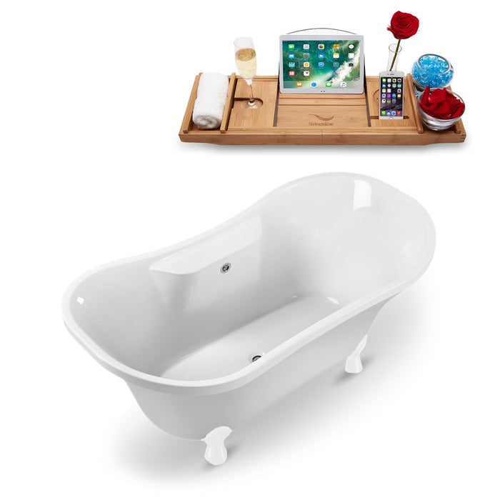 68" Streamline N901WH-CH Clawfoot Tub and Tray With External Drain