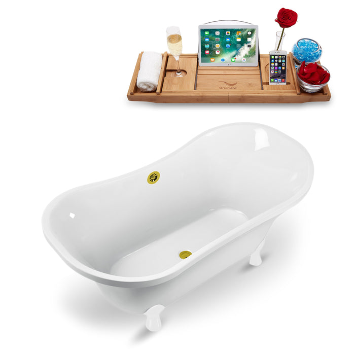 68" Streamline N901WH-GLD Clawfoot Tub and Tray With External Drain