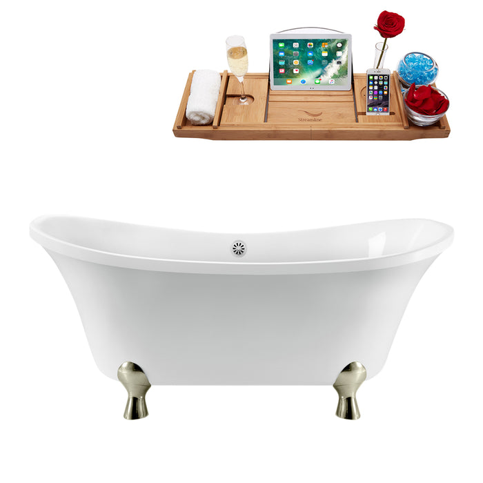 60" Streamline N920BNK-WH Clawfoot Tub and Tray With External Drain