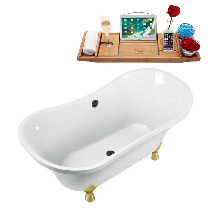 60" Streamline N920GLD-BL Clawfoot Tub and Tray With External Drain