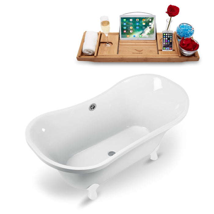 60" Streamline N920WH-CH Clawfoot Tub and Tray With External Drain