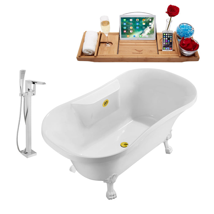 Tub, Faucet and Tray Set Streamline 60" Clawfoot NH100WH-GLD-100