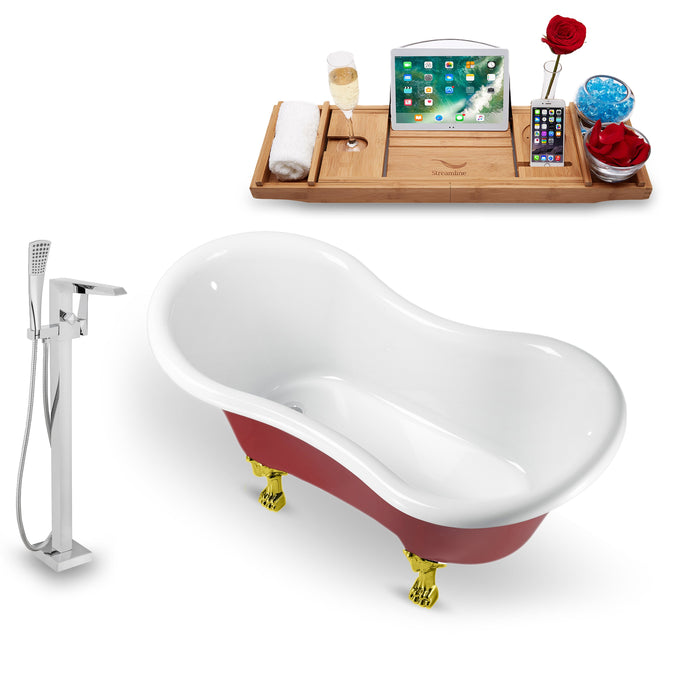 Tub, Faucet and Tray Set Streamline 62" Clawfoot NH1021GLD-100