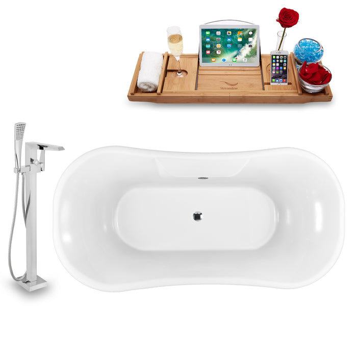 Tub, Faucet and Tray Set Streamline 68" Clawfoot NH103GLD-CH-100