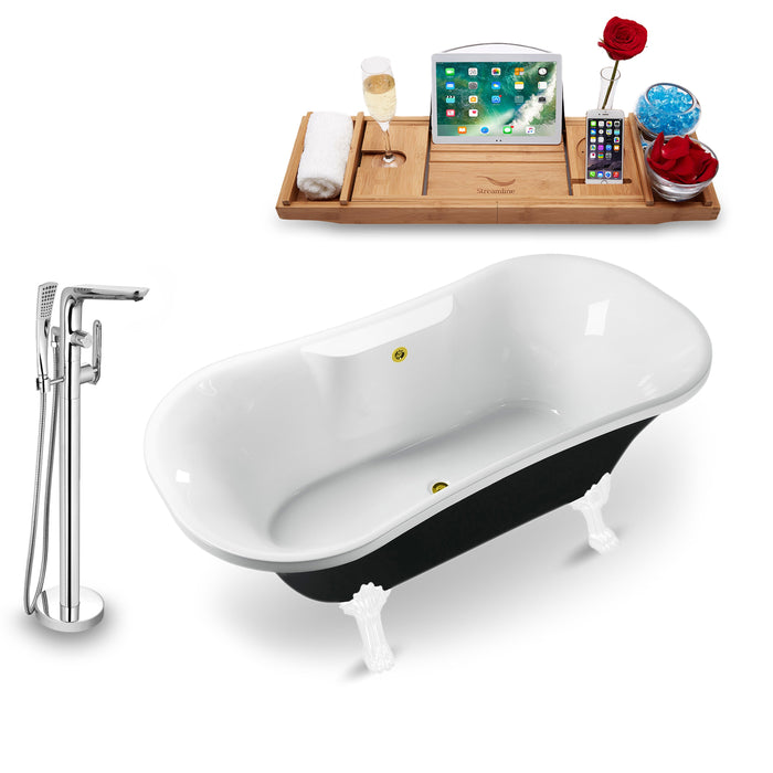 Tub, Faucet and Tray Set Streamline 68" Clawfoot NH103WH-GLD-120