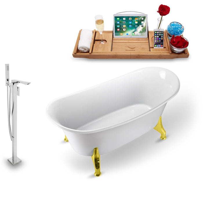 Tub, Faucet and Tray Set Streamline 59" Clawfoot NH1080GLD-140