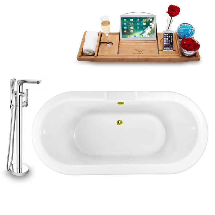 Tub, Faucet and Tray Set Streamline 59" Clawfoot NH1120CH-GLD-120