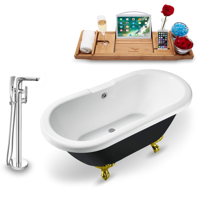 Tub, Faucet and Tray Set Streamline 59" Clawfoot NH1120GLD-CH-120