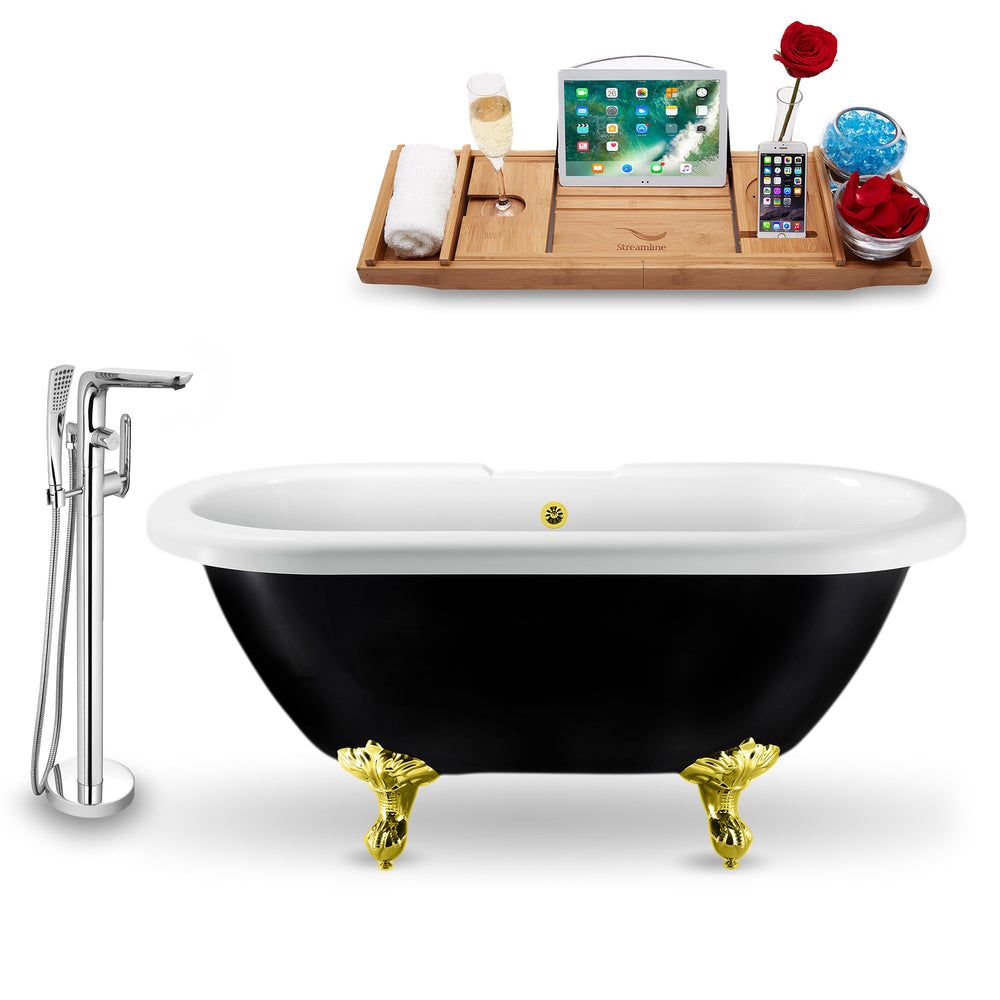 Tub, Faucet and Tray Set Streamline 59" Clawfoot NH1120GLD-GLD-120