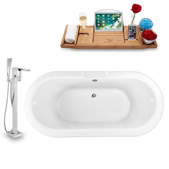 Tub, Faucet and Tray Set Streamline 59" Clawfoot NH1120WH-CH-100