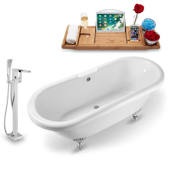Tub, Faucet and Tray Set Streamline 67" Clawfoot NH1121CH-CH-100