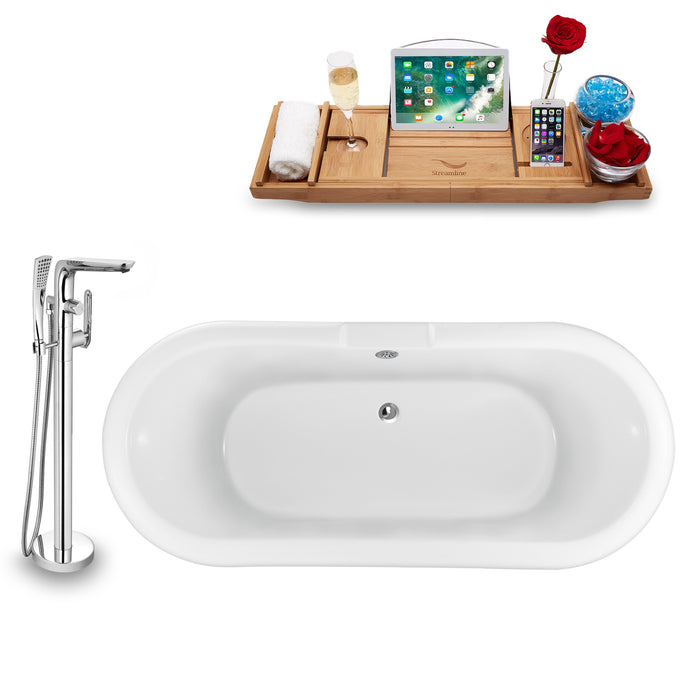 Tub, Faucet and Tray Set Streamline 67" Clawfoot NH1121CH-GLD-120