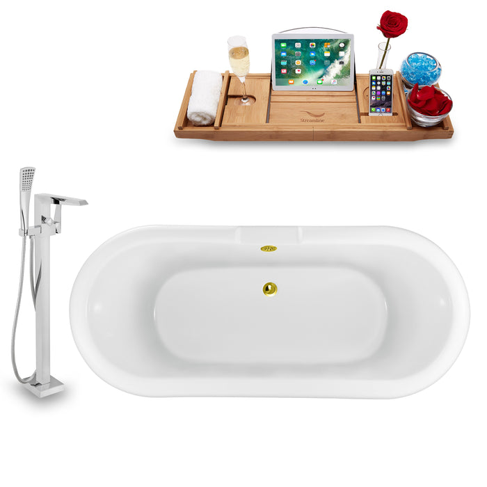 Tub, Faucet and Tray Set Streamline 67" Clawfoot NH1121GLD-GLD-100
