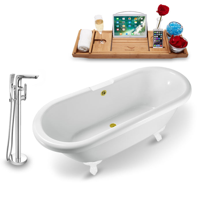Tub, Faucet and Tray Set Streamline 67" Clawfoot NH1121WH-GLD-120