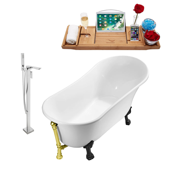 Tub, Faucet and Tray Set Streamline 67" Clawfoot NH340BL-GLD-140