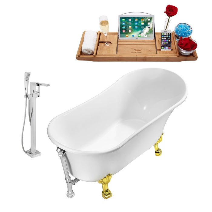 Tub, Faucet and Tray Set Streamline 67" Clawfoot NH340GLD-CH-100