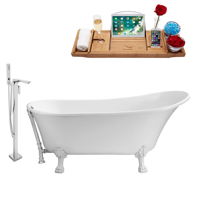 Tub, Faucet and Tray Set Streamline 67" Clawfoot NH340WH-CH-140