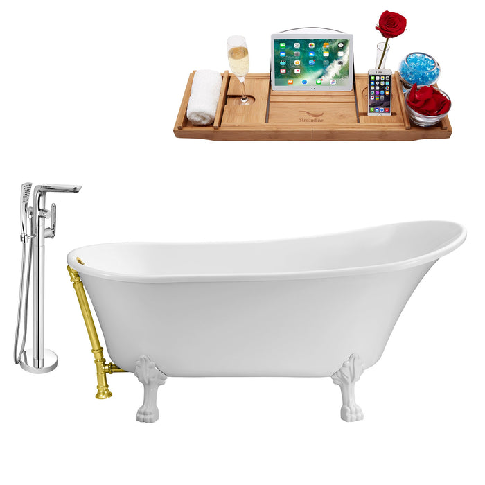 Tub, Faucet and Tray Set Streamline 67" Clawfoot NH340WH-GLD-120