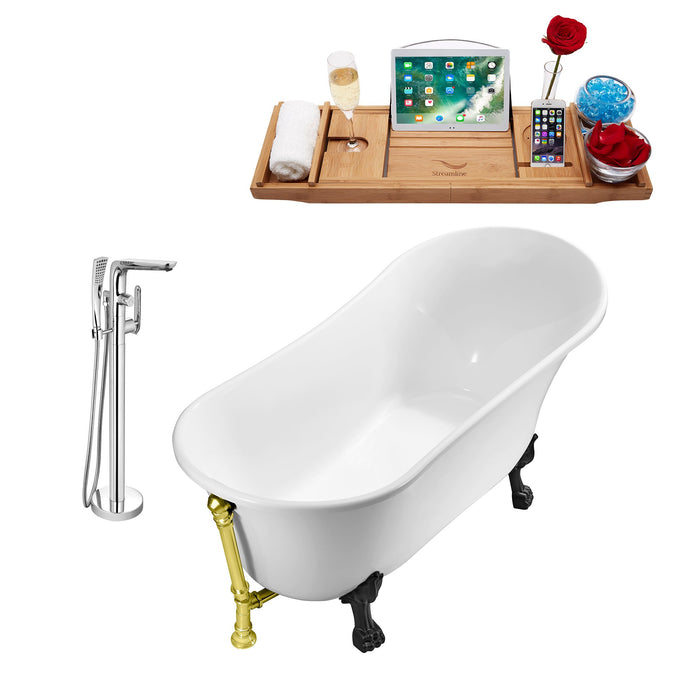 Tub, Faucet and Tray Set Streamline 59" Clawfoot NH341BL-GLD-120