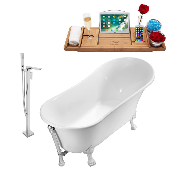 Tub, Faucet and Tray Set Streamline 59" Clawfoot NH341WH-CH-140