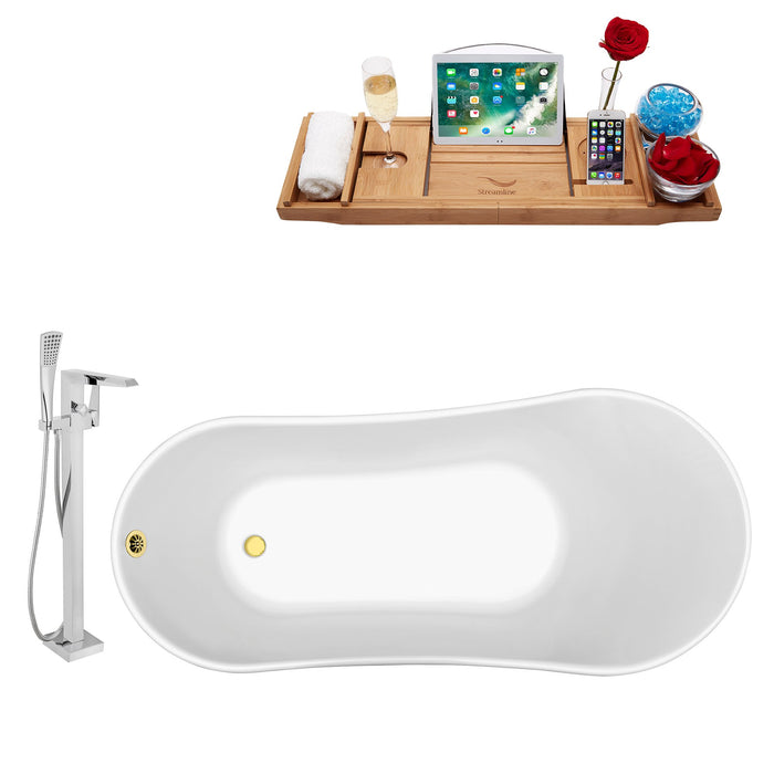 Tub, Faucet and Tray Set Streamline 63" Clawfoot NH342BL-GLD-100