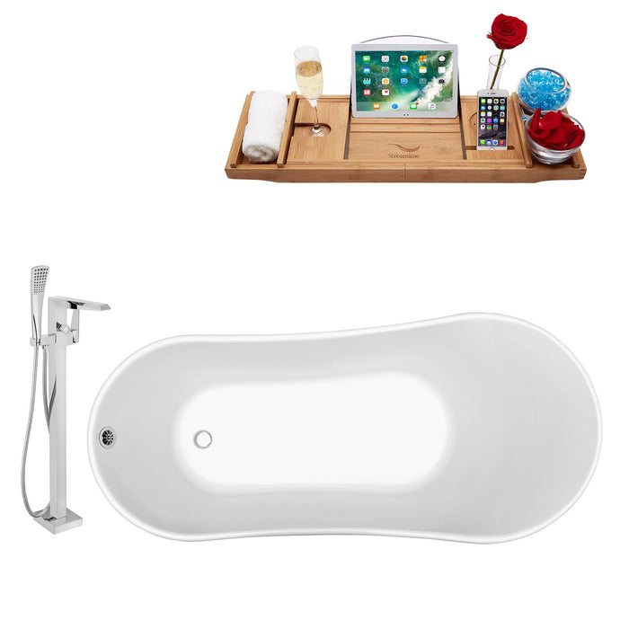 Tub, Faucet and Tray Set Streamline 63" Clawfoot NH342WH-CH-100