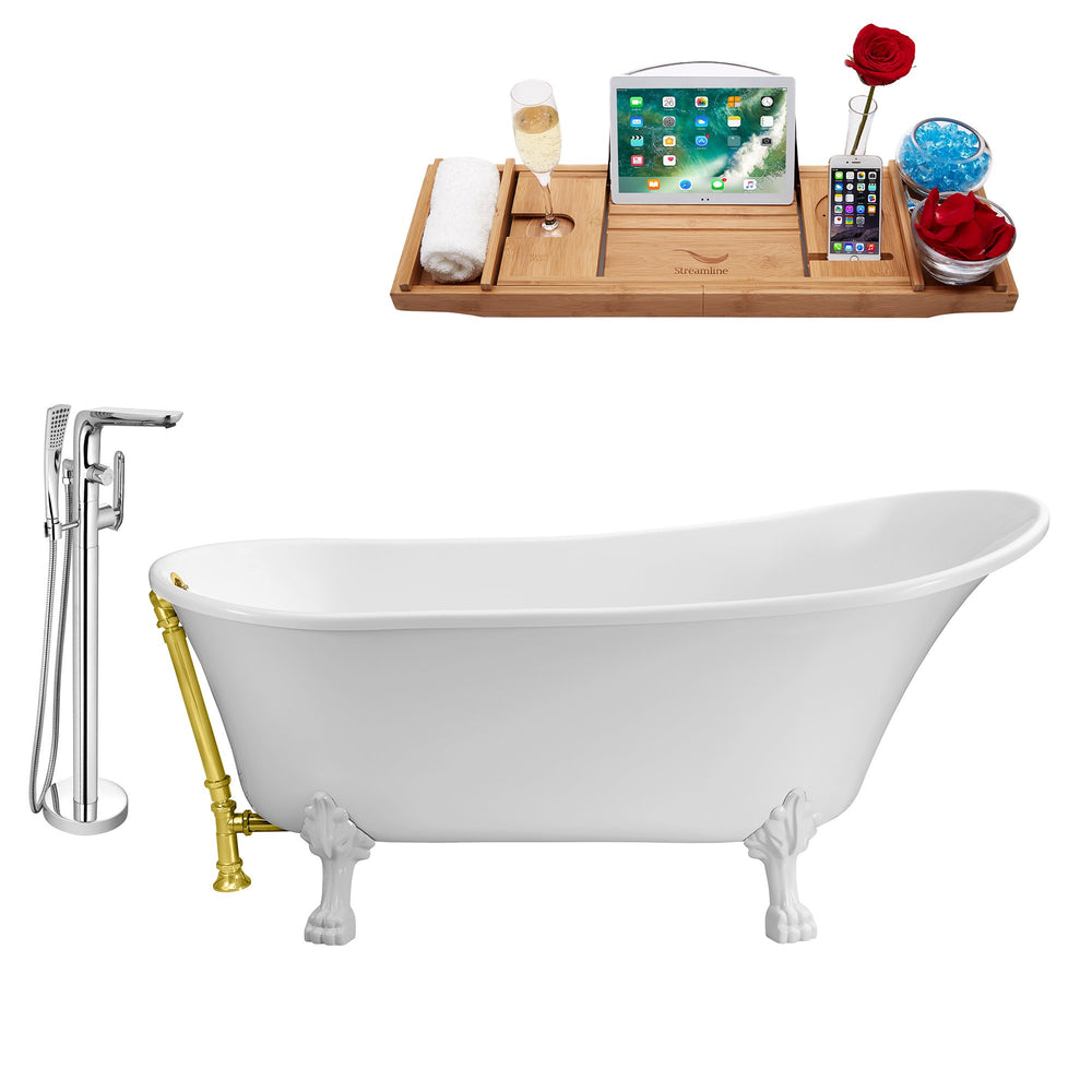 Tub, Faucet and Tray Set Streamline 63" Clawfoot NH342WH-GLD-120