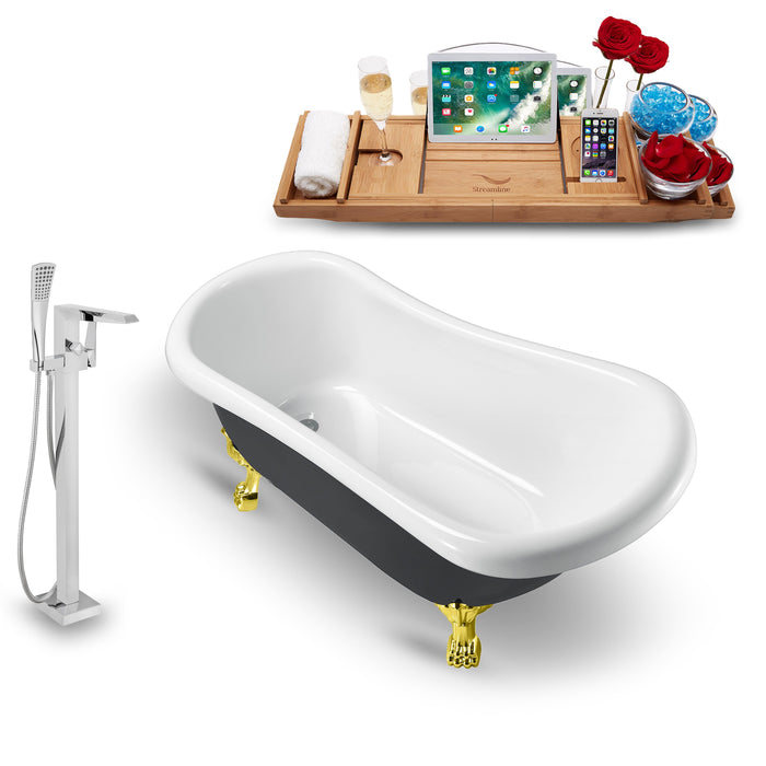 Tub, Faucet and Tray Set Streamline 61" Clawfoot NH481GLD-100