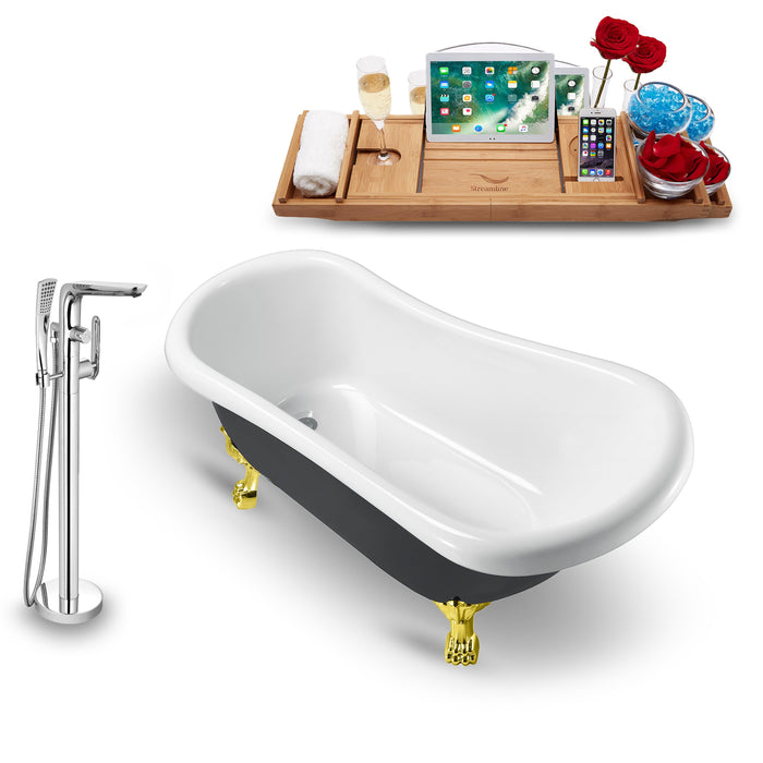 Tub, Faucet and Tray Set Streamline 61" Clawfoot NH481GLD-120