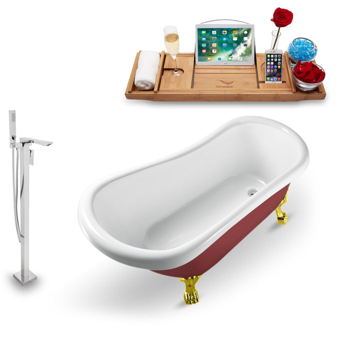 Tub, Faucet and Tray Set Streamline 61" Clawfoot NH482GLD-140