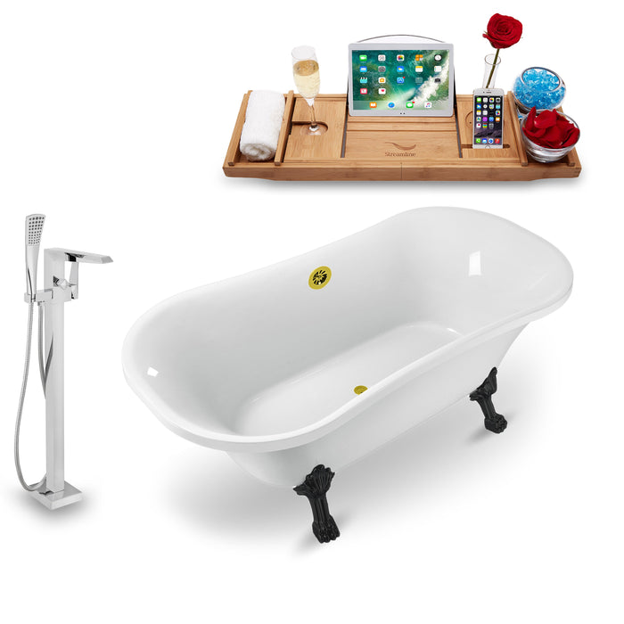 Tub, Faucet and Tray Set Streamline 68" Clawfoot NH861BL-GLD-100