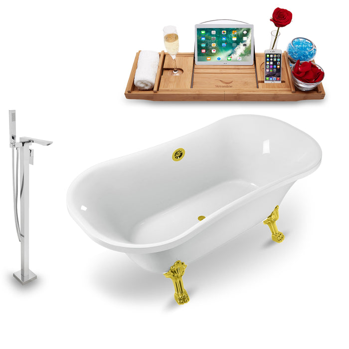Tub, Faucet and Tray Set Streamline 68" Clawfoot NH861GLD-GLD-140