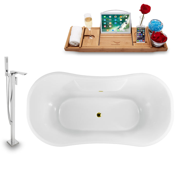 Tub, Faucet and Tray Set Streamline 60" Clawfoot NH900BL-GLD-140