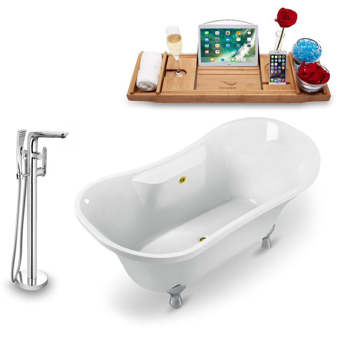 Tub, Faucet and Tray Set Streamline 60" Clawfoot NH900CH-GLD-120