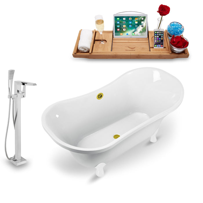 Tub, Faucet and Tray Set Streamline 60" Clawfoot NH900WH-GLD-100