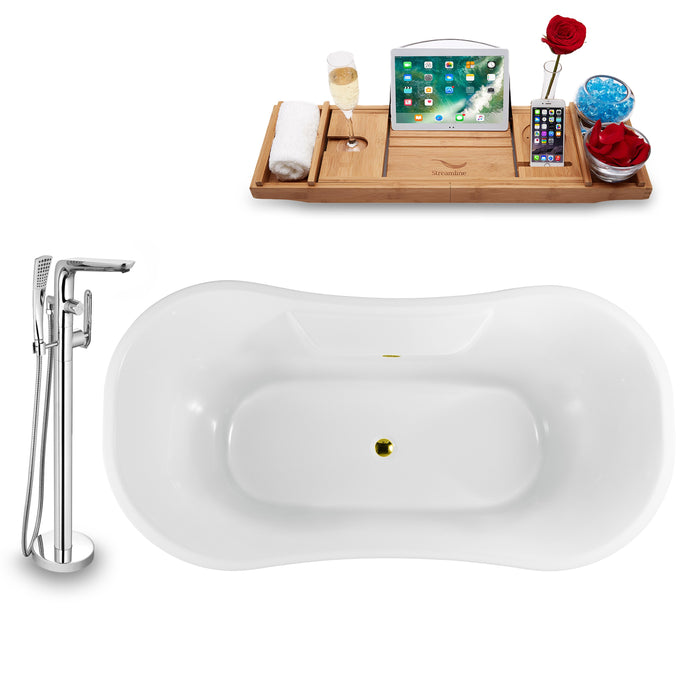 Tub, Faucet and Tray Set Streamline 68" Clawfoot NH901BL-GLD-120