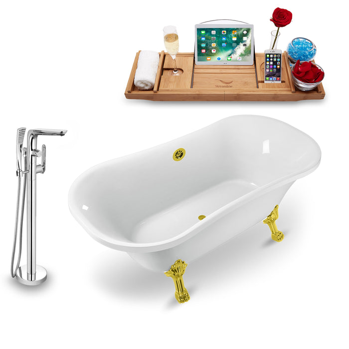 Tub, Faucet and Tray Set Streamline 68" Clawfoot NH901GLD-GLD-120