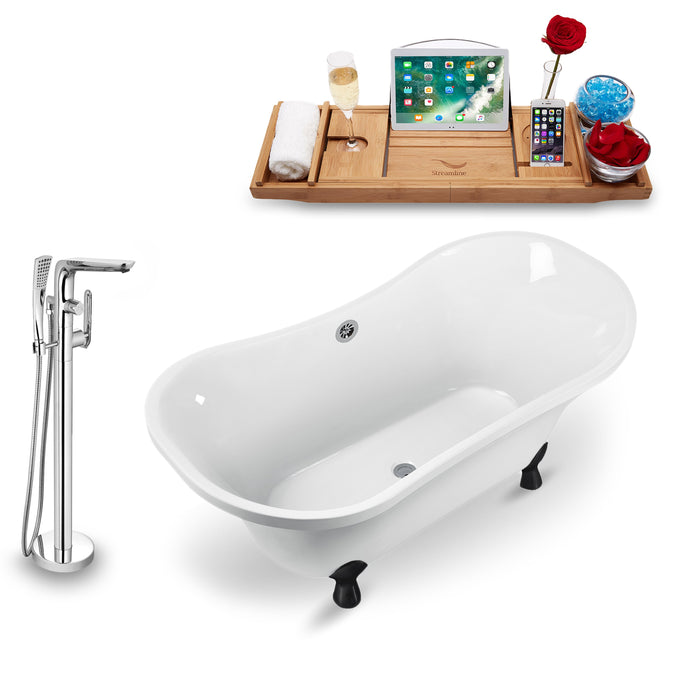 Tub, Faucet and Tray Set Streamline 60" Clawfoot NH920BL-CH-120