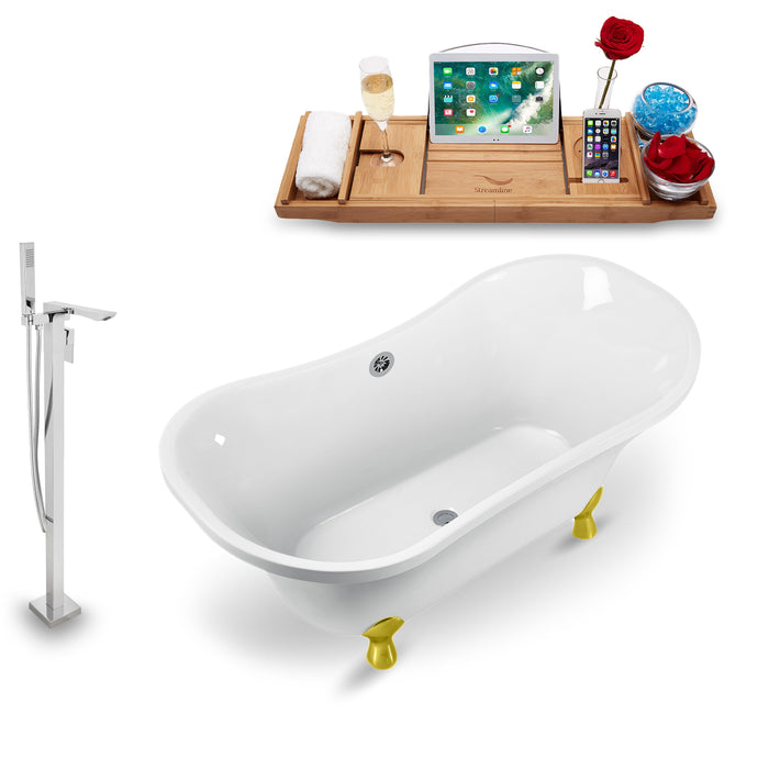Tub, Faucet and Tray Set Streamline 60" Clawfoot NH920GLD-CH-140