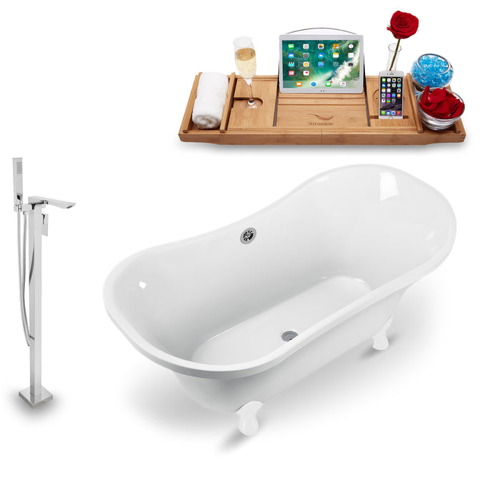 Tub, Faucet and Tray Set Streamline 60" Clawfoot NH920WH-CH-140