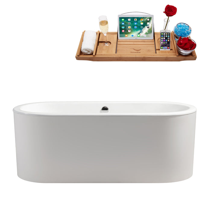 67" Cast Iron R-5400-67CIFSWH-FM Soaking Freestanding Tub and Tray with Internal Drain
