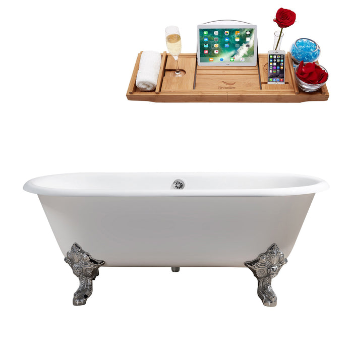 69" Cast Iron R5001CH-CH Soaking Clawfoot Tub and Tray with External Drain