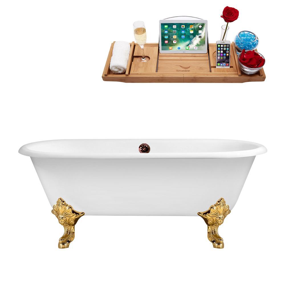69" Cast Iron R5001GLD-ORB Soaking Clawfoot Tub and Tray with External Drain